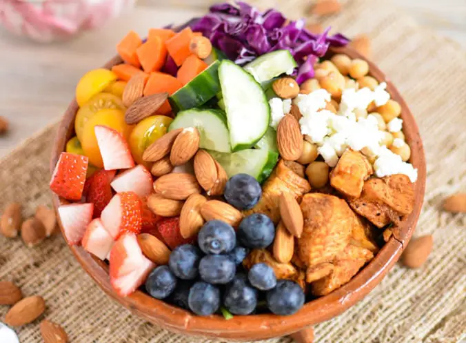 chicken nut fruit bowl