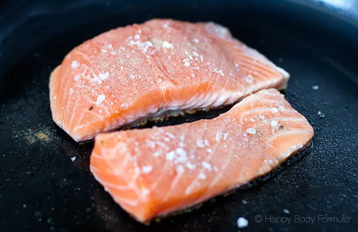 Making the shirataki salmon salad 