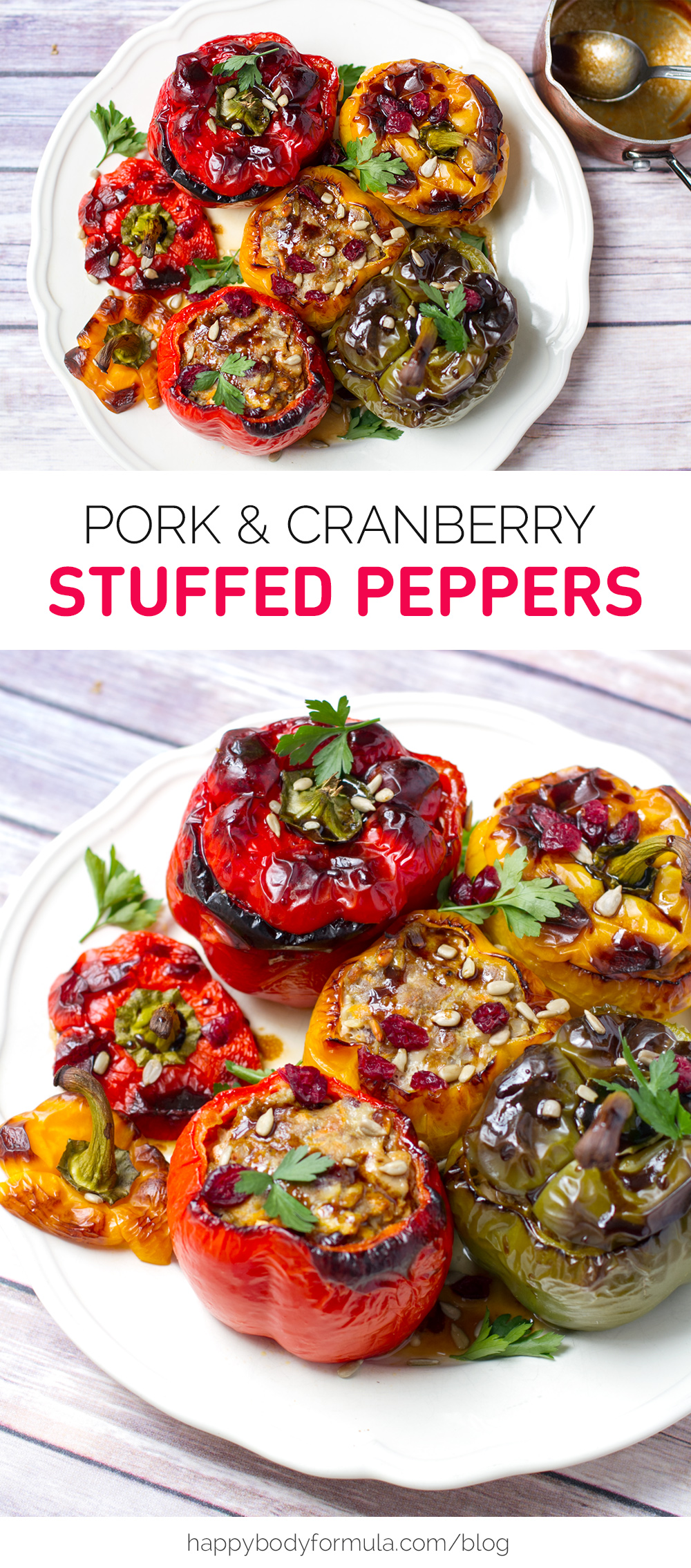 Pork & Cranberry Stuffed Peppers - grain free, paleo friendly, high protein recipe. 