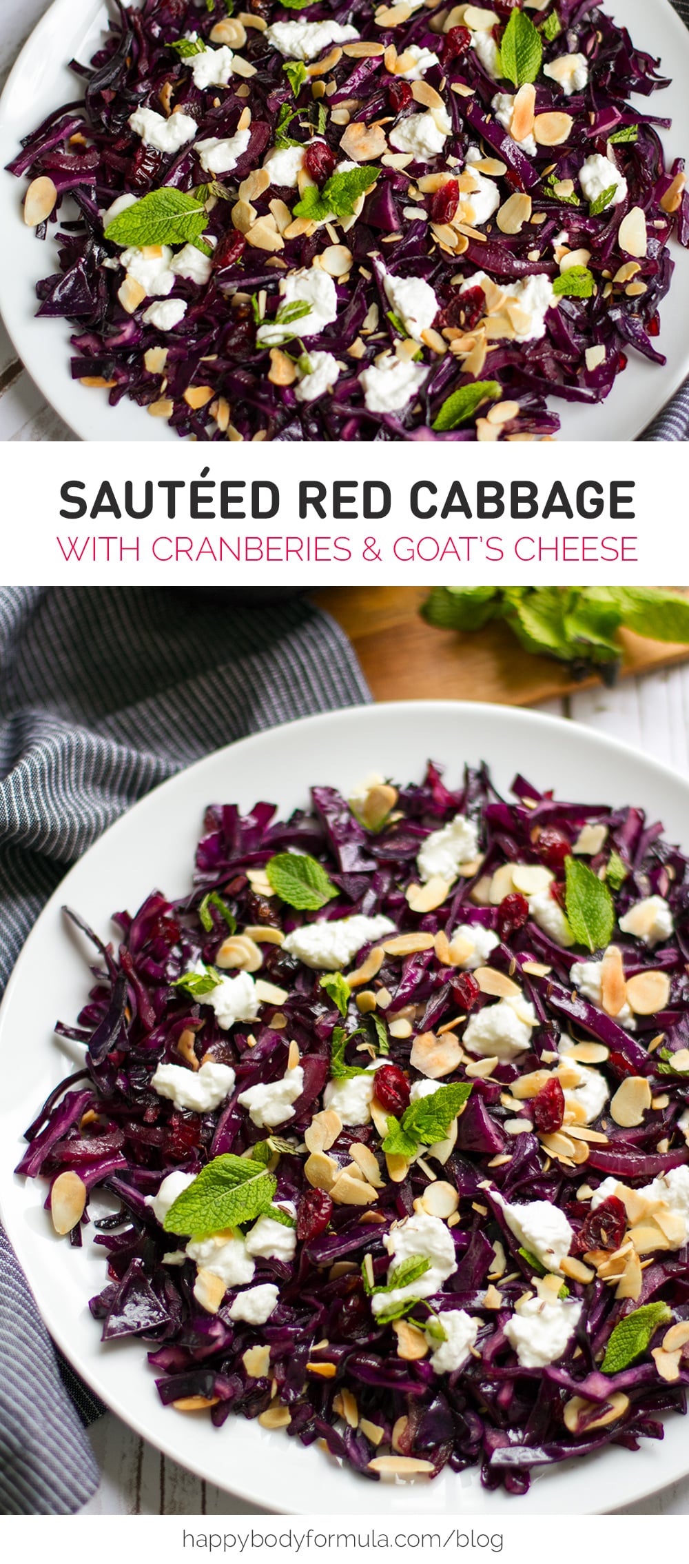 Warm Red Cabbage with Cranberries, Goat's Cheese & Almonds - gluten free, paleo-ish and primal recipe for all to enjoy.