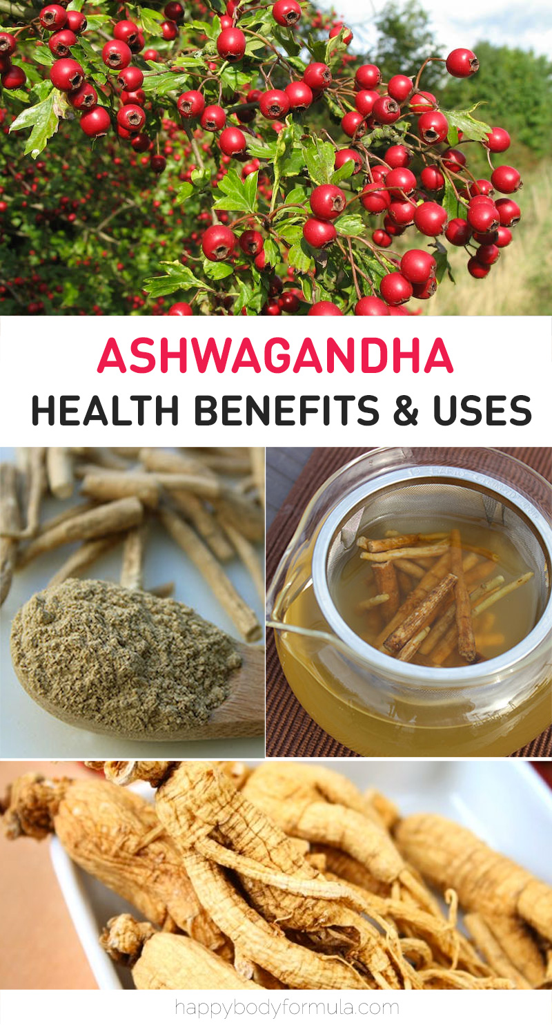 ashwaganda health benefits-pin Learn more about the powerful, natural adaptogenic supplement known as Ashwagandha powder, how to use it, and its amazing benefits. | HappyBodyFormula.com