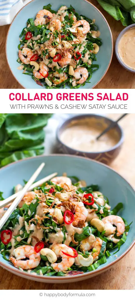 Prawn & Collard Greens Salad with Cashew Satay Sauce (dairy-free, gluten-free, paleo friendly recipe)