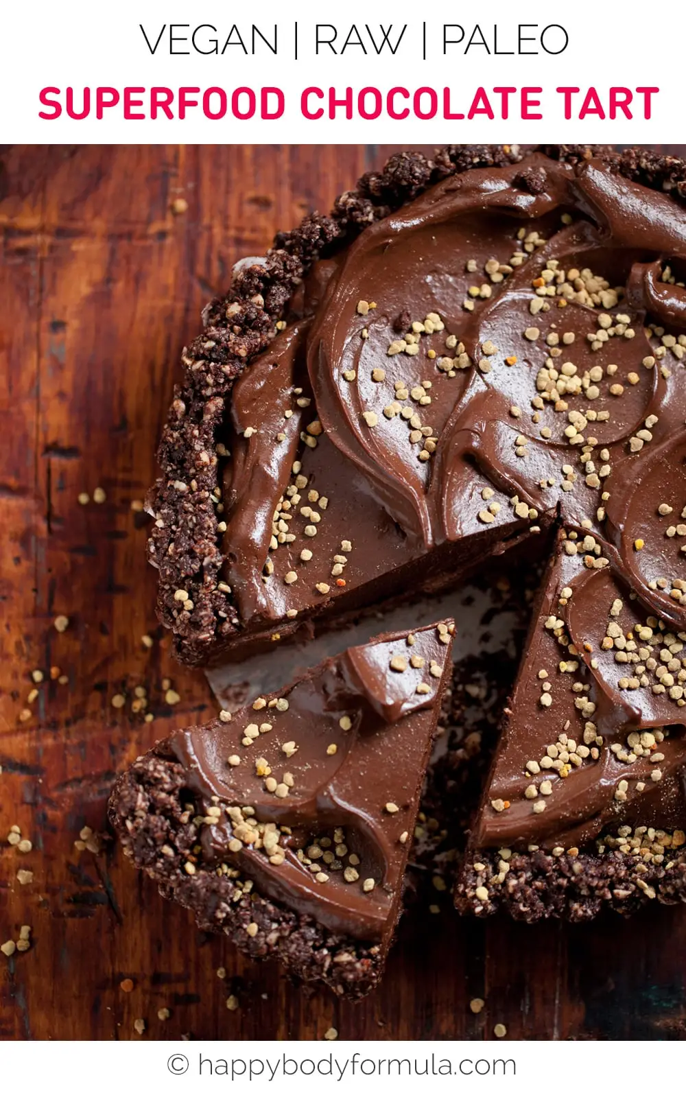 Superfood Chocolate Tart - Raw, Vegan, Paleo Friendly. Recipe by Teresa Cutter