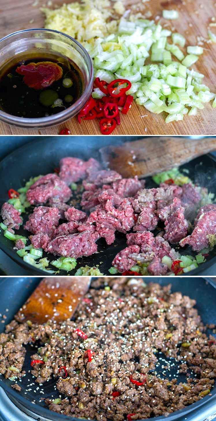 Making Korean beef bowl