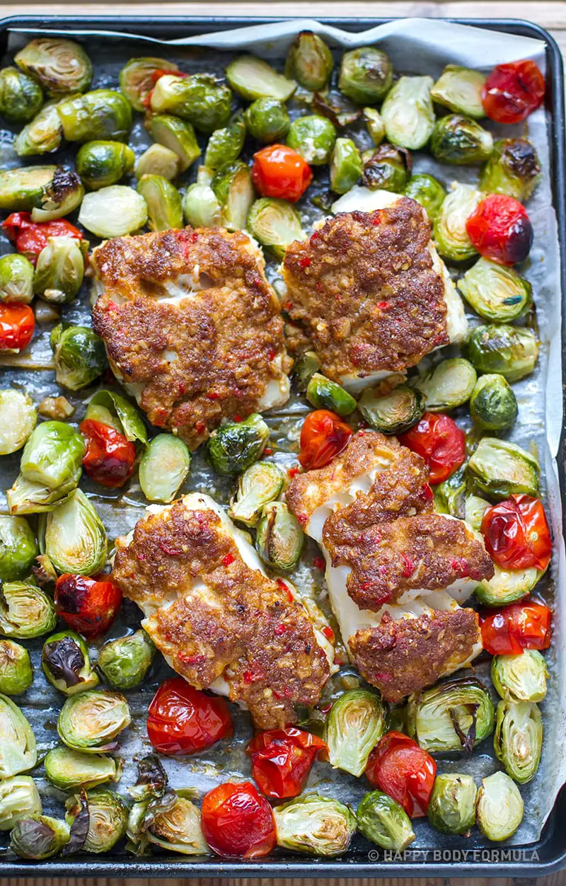 Sheet Pan Spiced Cod With Brussels Sprouts & Cherry Tomatoes (Paleo, Low-Carb, Keto, Gluten-Free)