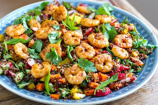 Thai quinoa salad with grilled shrimp
