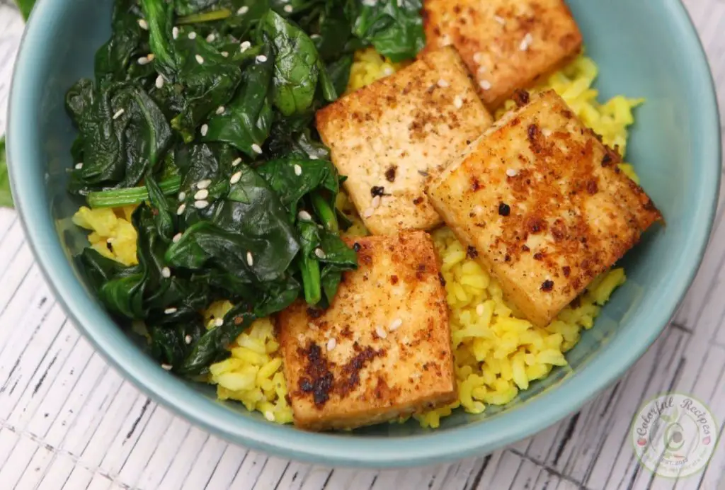 SPINACH TOFU WITH TURMERIC RICE