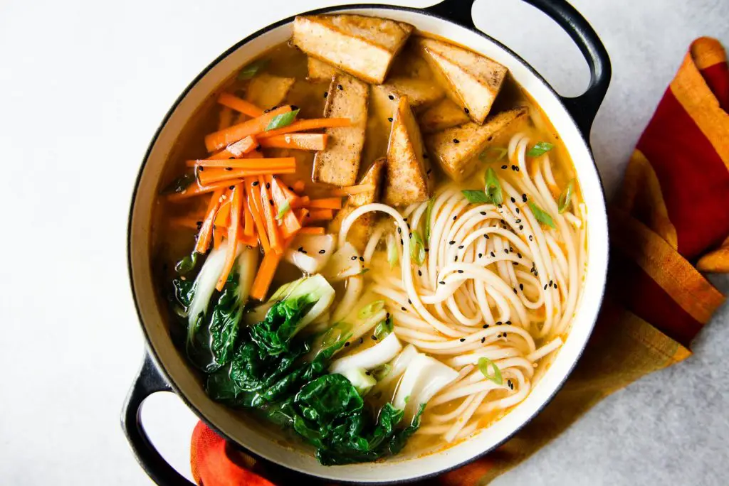 GINGER MISO UDON NOODLES WITH FIVE-SPICE TOFU