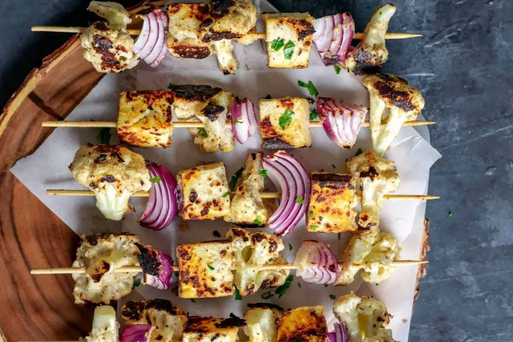 AFGHAN CAULIFLOWER AND TOFU TIKKA KEBAB SKEWERS