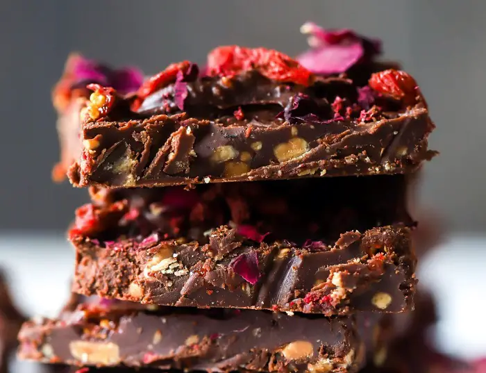 GOJI BERRY & ROSE CHOCOLATE FUDGE BARK