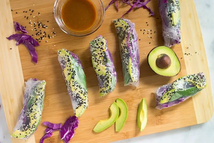 SESAME AVOCADO AND CABBAGE SPRING ROLLS