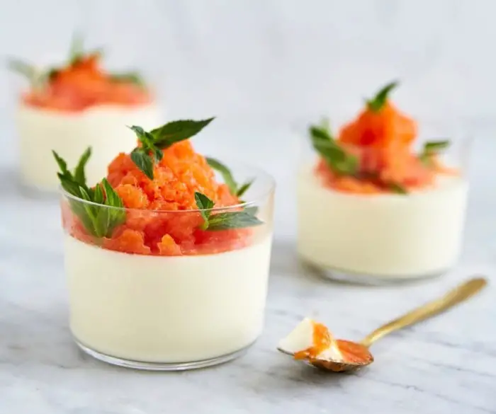 LEMONGRASS PANNA COTTA WITH PAPAYA LIME GRANITA