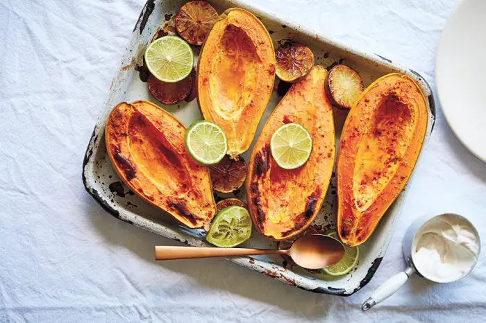 BAKED PAPAYA WITH LIME AND COCONUT