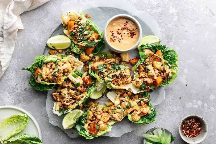 THAI SWEET POTATO AND CAULIFLOWER LETTUCE WRAPS