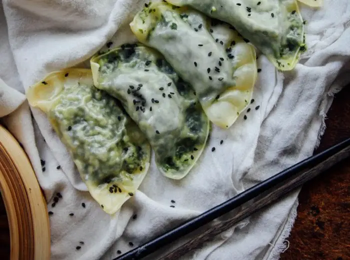 KALE AND EDAMAME DUMPLINGS