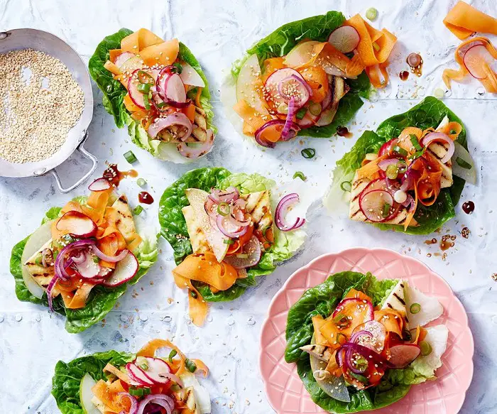 TOFU AND CARROT KIMCHI LETTUCE WRAPS